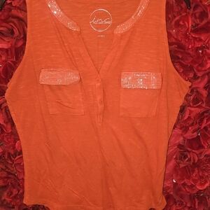 INC International Concepts Women's Vibrant Orange Sequin Tank Blouse Size Large